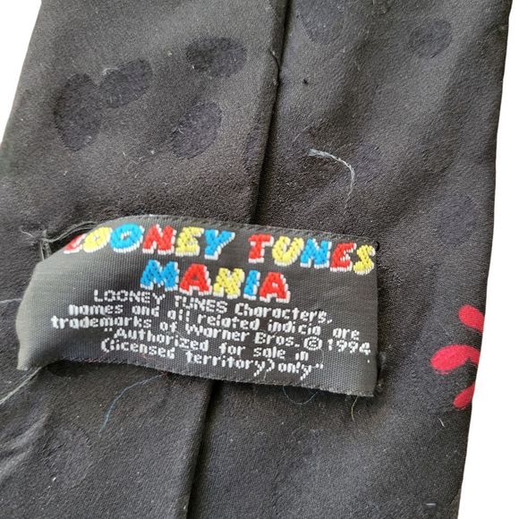 Looney Tunes Mania Vintage 1994 Taz Devil 100% Silk Black Tie - Picture 4 of 7